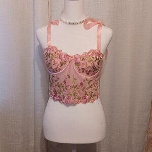Pink Corset with flowers and adjustable ribbon straps